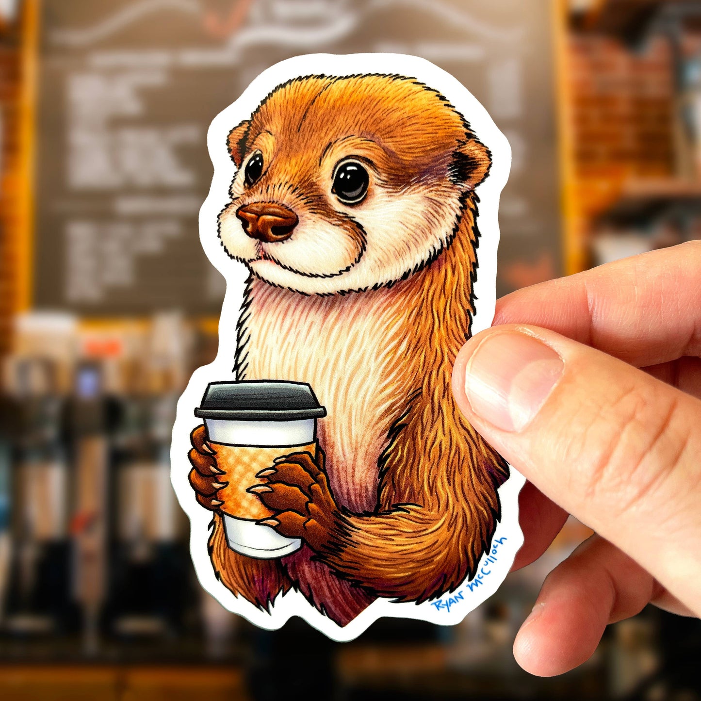 VINYL STICKER: Coffee Loving River Otter