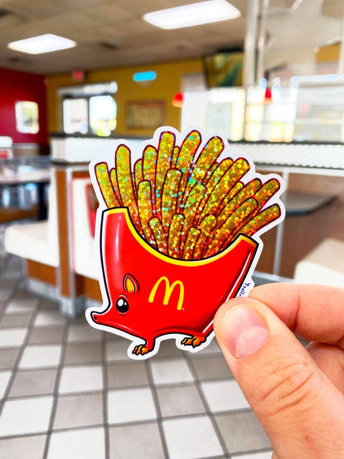 GLITTER STICKER: HedgeFries (French Fries Hedgehog)
