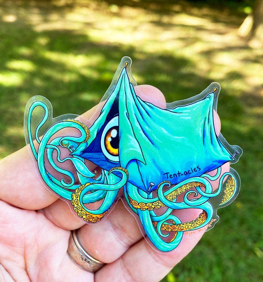 CLEAR STICKER: Tent-acles (Camping Tent Squid)