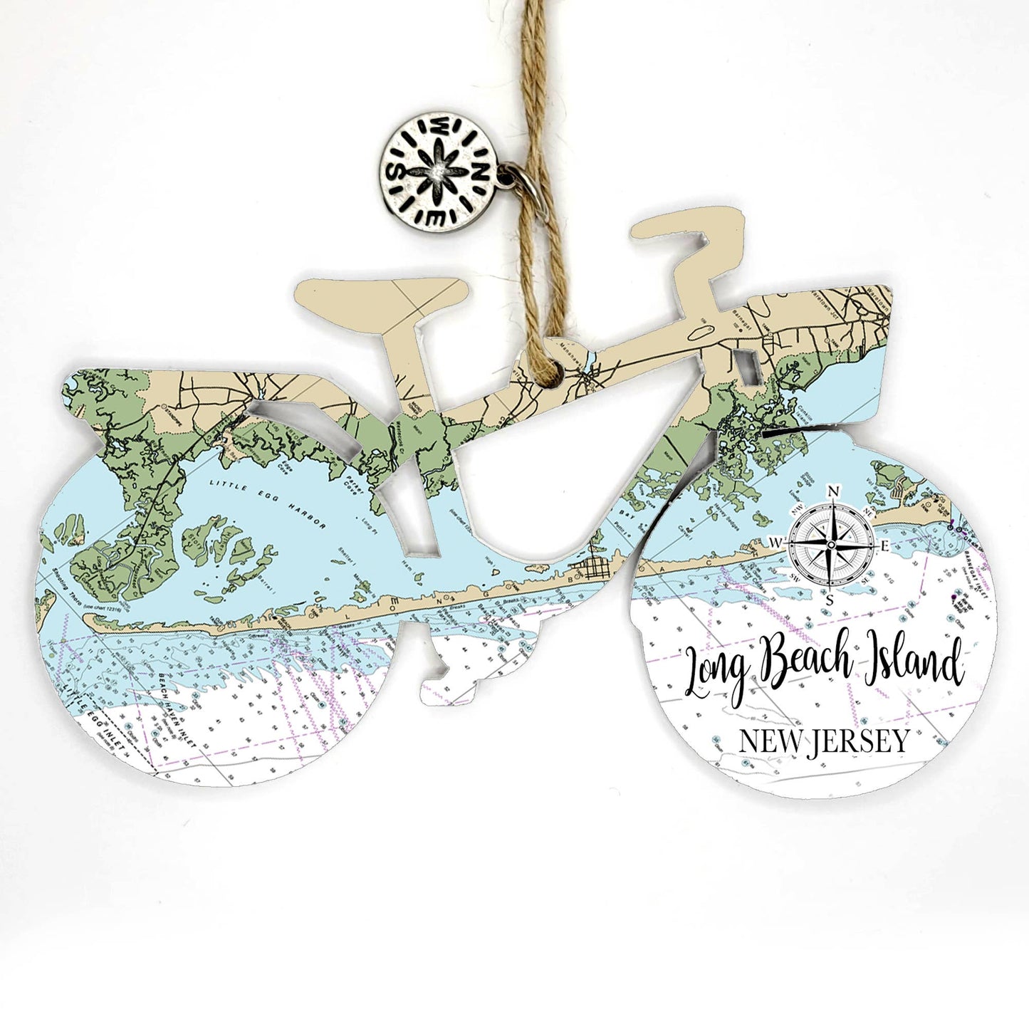 Wood Bicycle Ornament with Map Custom Location!