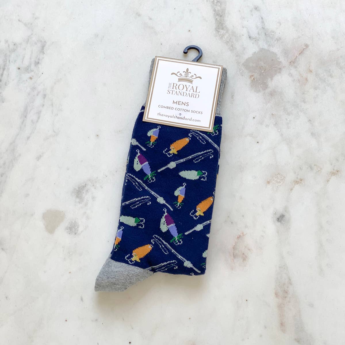Men's Hook Line And Sinker Socks Navy/Gray/Orange/Blue One Size