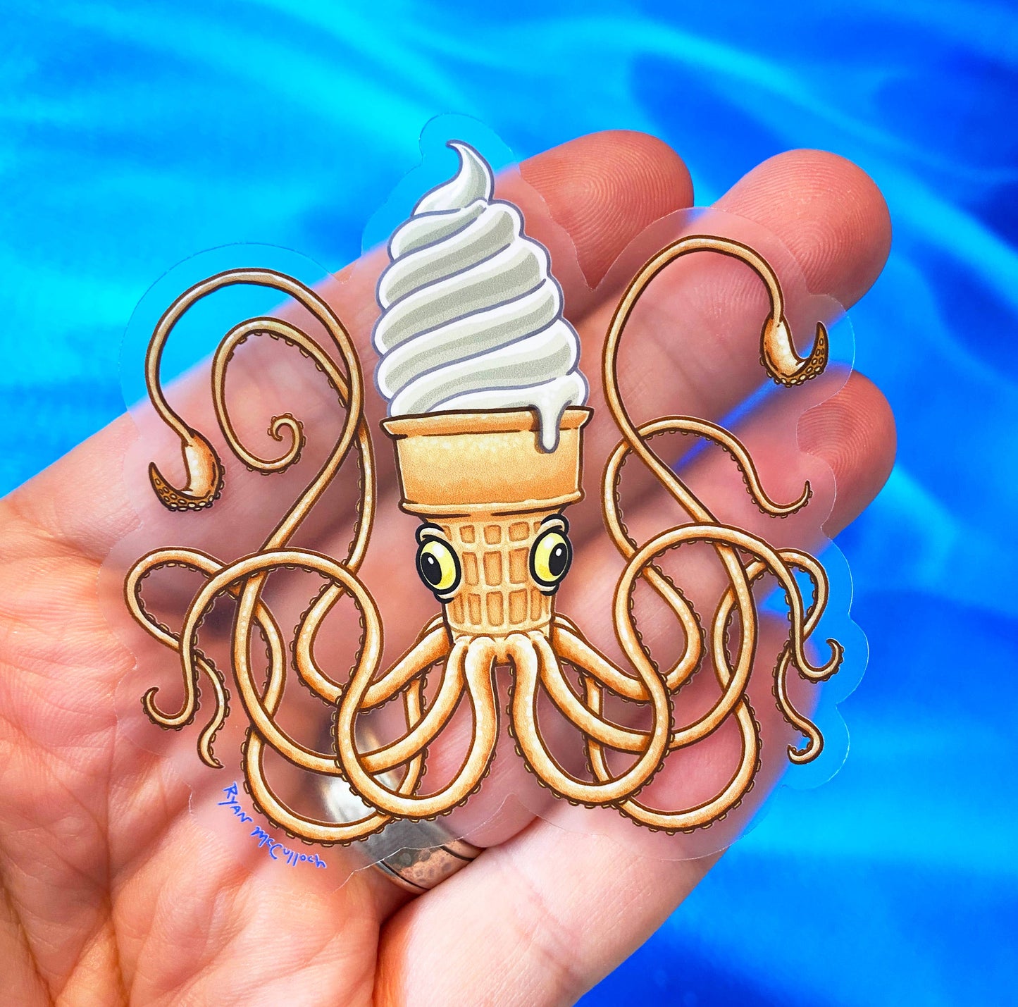 CLEAR STICKER: "Squoft Squerve" Soft Serve Squid (Ice Cream)