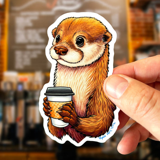 VINYL STICKER: Coffee Loving River Otter