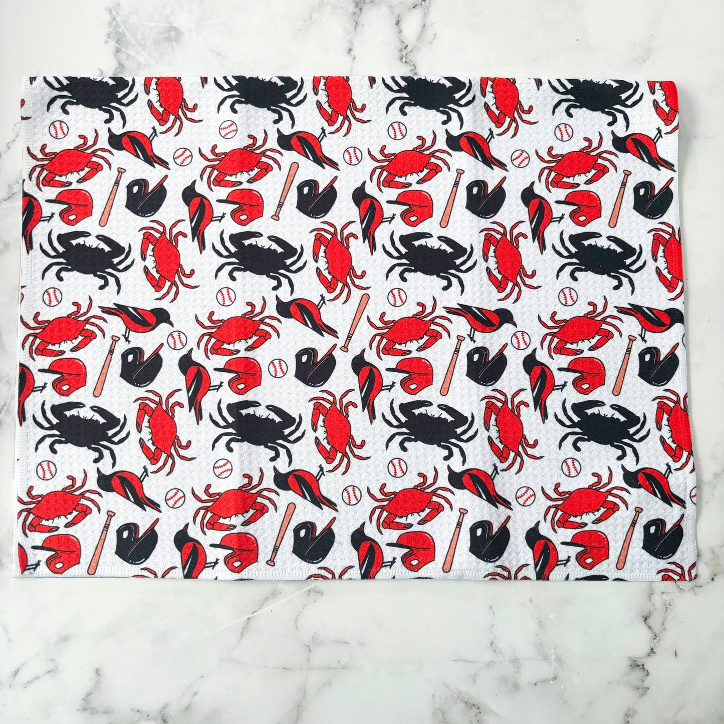 Baltimore Orioles Crab Patterned Waffle Kitchen Dish Towel