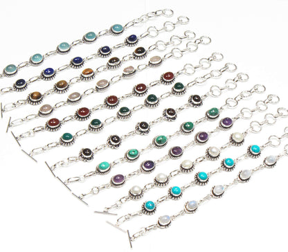 Multi-Gemstone Setting Bracelets – Silver-Plated, Handmade, Natural Crystals | Wholesale