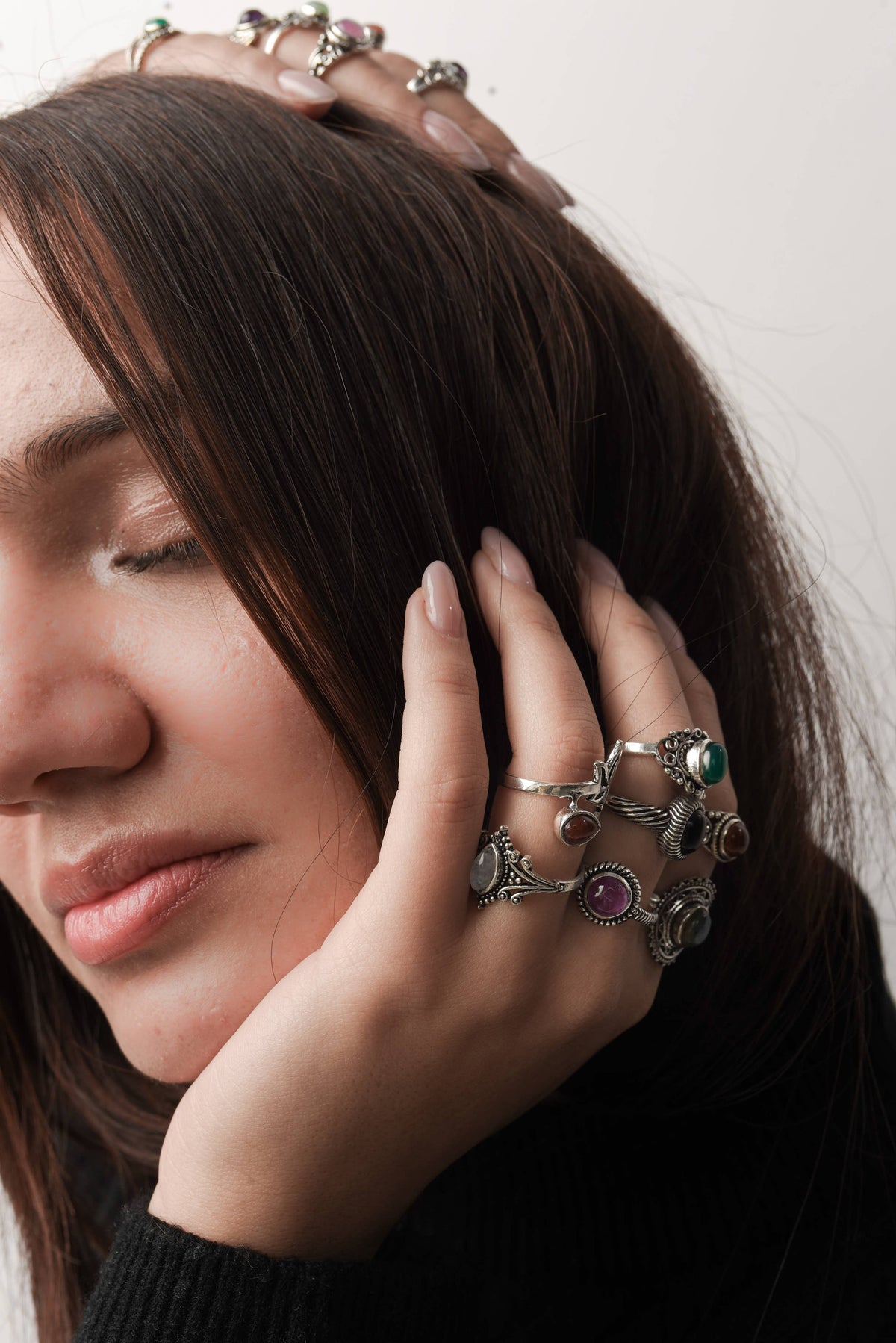 Dainty Stacking Rings – Silver-Plated, Assorted Natural Crystals, Boho Style | Wholesale