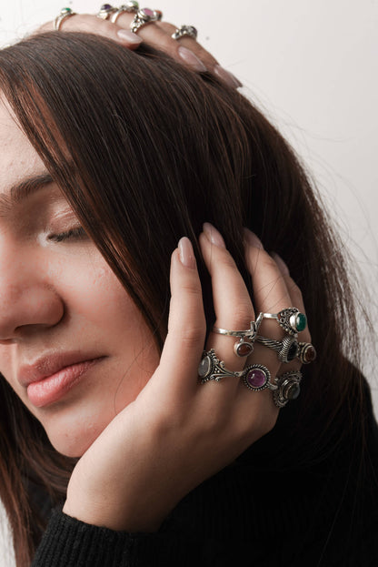 Dainty Stacking Rings – Silver-Plated, Assorted Natural Crystals, Boho Style | Wholesale