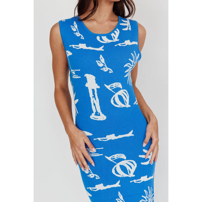 SLEEVELESS OCEAN VIBES DETAIL MAXI DRESS