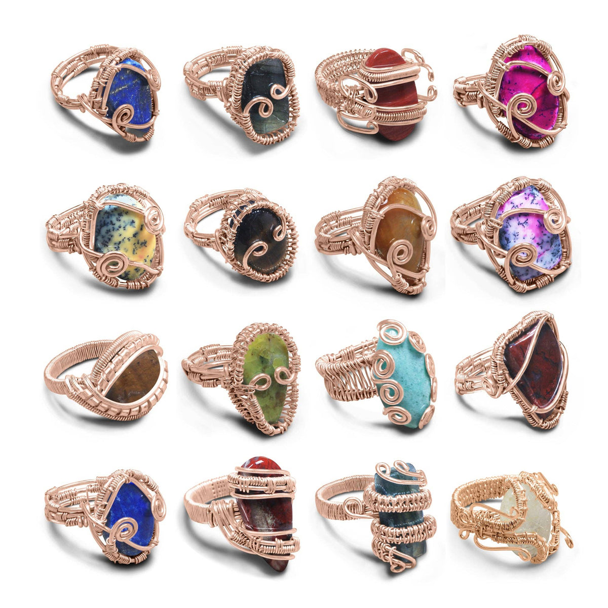 Wire Wrapped Gemstone Rings – Copper, Gold, Silver & Black Rhodium | Handmade | Wholesale Bundles