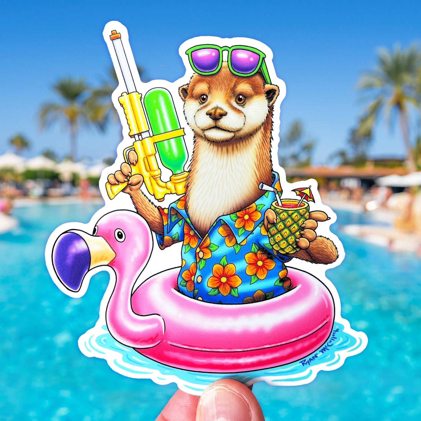 VINYL STICKER: Party River Otter (Flamingo Pool inflatable)