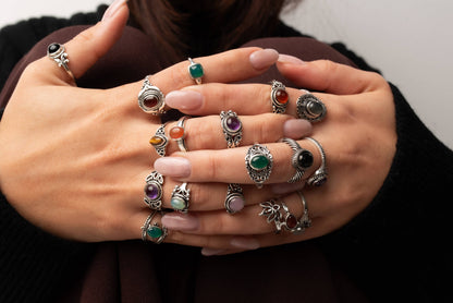 Dainty Stacking Rings – Silver-Plated, Assorted Natural Crystals, Boho Style | Wholesale