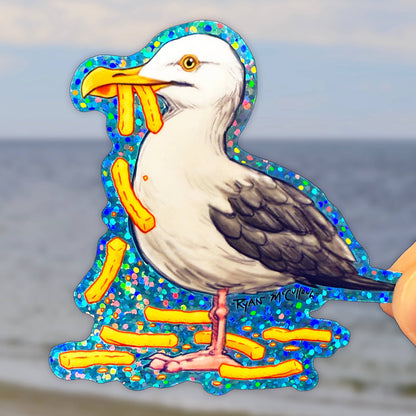 VINYL or GLITTER STICKER: Seagull With French Fries