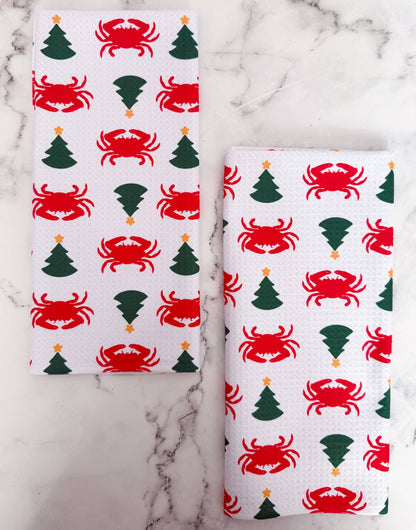 Crab & Christmas Tree Pattern Kitchen Dish Tea Towel