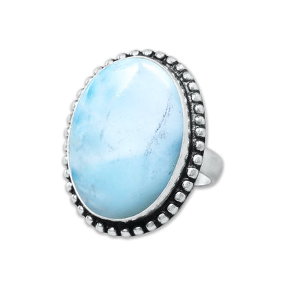 Larimar Rings – Silver-Plated, Handmade, Ocean Blue Dominican Stone (US Sizes 6–10) | Wholesale