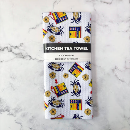 Maryland Seasoning Patterned Waffle Kitchen Dish Towel