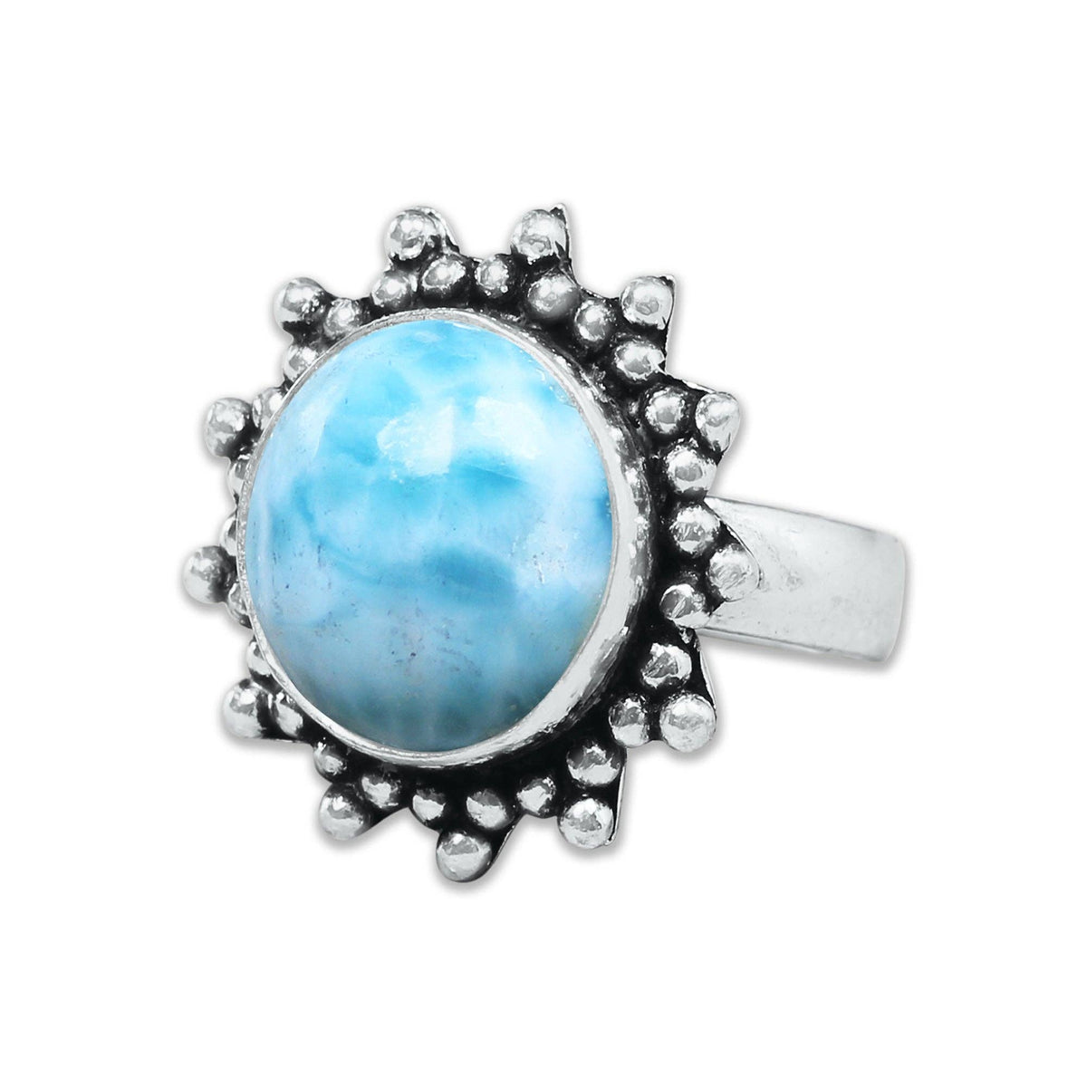 Larimar Rings – Silver-Plated, Handmade, Ocean Blue Dominican Stone (US Sizes 6–10) | Wholesale