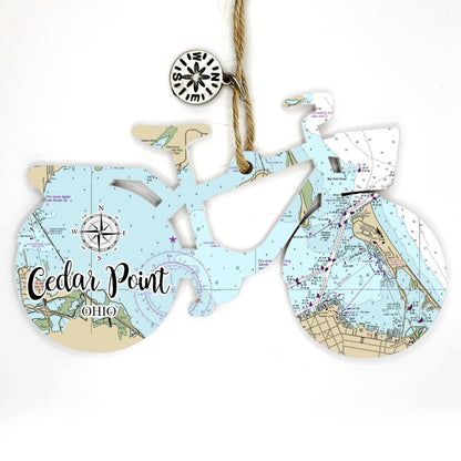 Wood Bicycle Ornament with Map Custom Location!