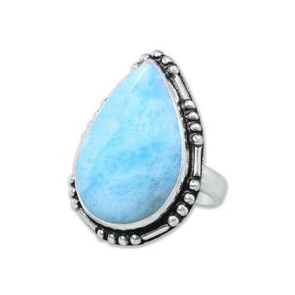 Larimar Rings – Silver-Plated, Handmade, Ocean Blue Dominican Stone (US Sizes 6–10) | Wholesale