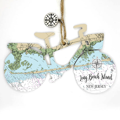 Wood Bicycle Ornament with Map Custom Location!