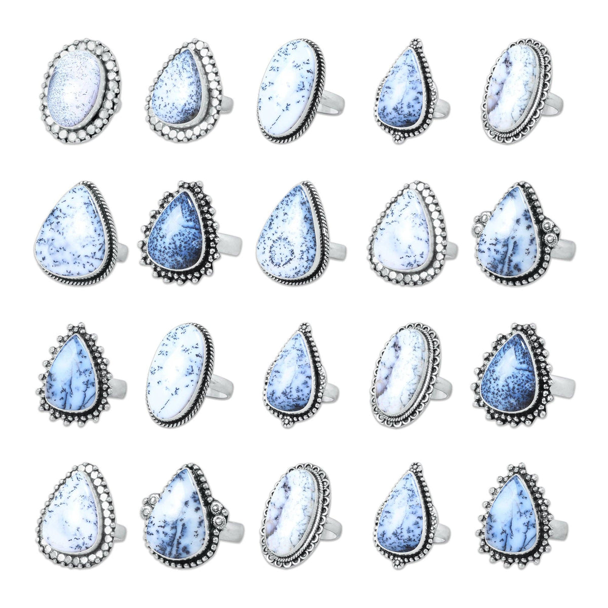 Dendrite Opal Rings – Silver-Plated, Handmade, Fern-Pattern Boho Designs (US Sizes 6–10, Non-Adjustable) | Wholesale