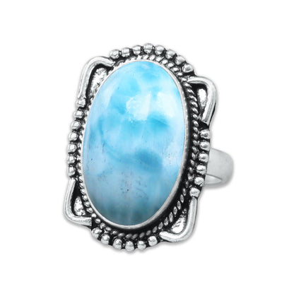 Larimar Rings – Silver-Plated, Handmade, Ocean Blue Dominican Stone (US Sizes 6–10) | Wholesale