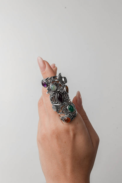 Dainty Stacking Rings – Silver-Plated, Assorted Natural Crystals, Boho Style | Wholesale