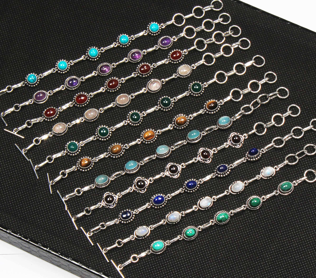 Multi-Gemstone Setting Bracelets – Silver-Plated, Handmade, Natural Crystals | Wholesale