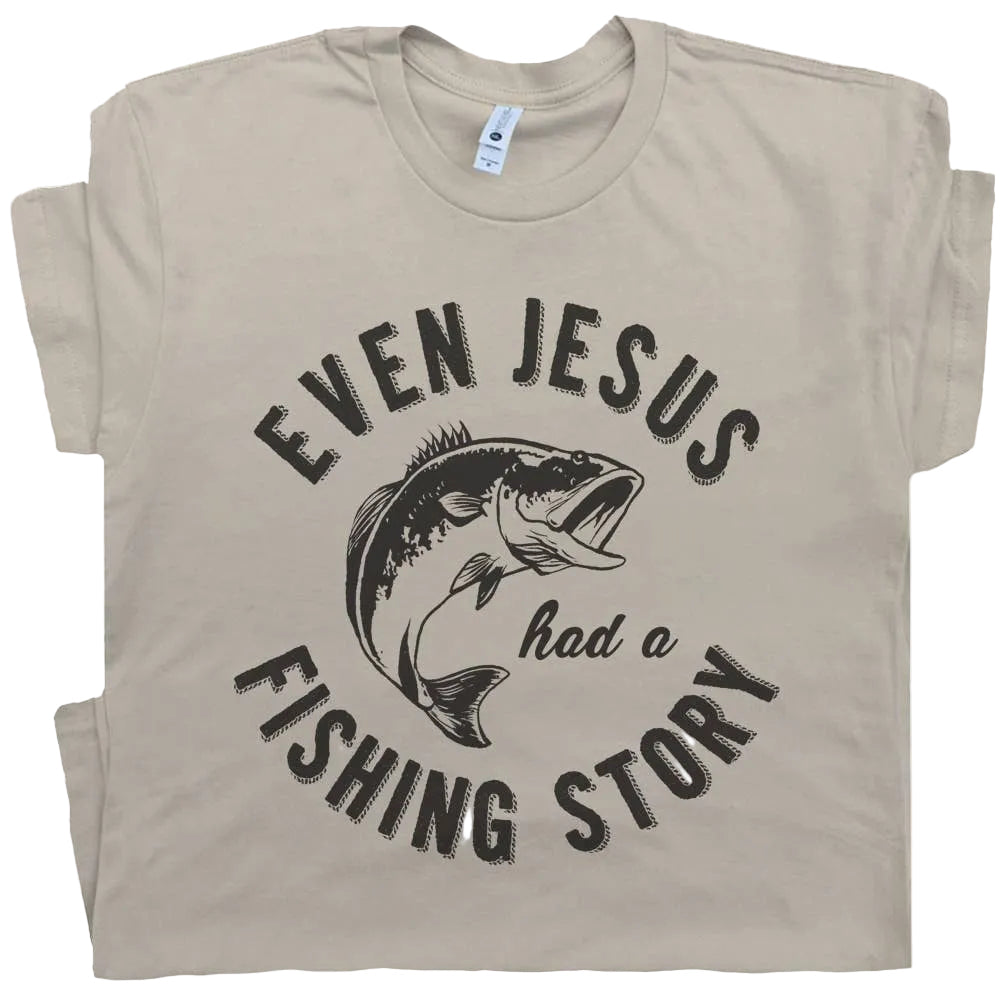 Jesus Fishing Story Shirt Cool Christian Religious Theme Tee