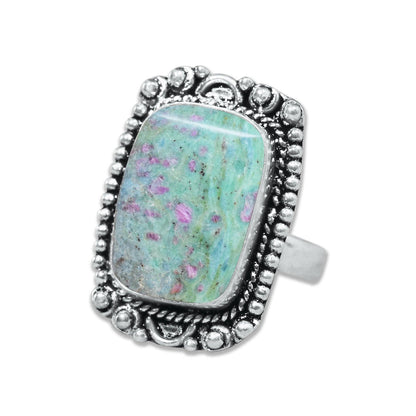 Fuchsite Rings – Handmade, Silver-Plated, Shimmery Green Crystal (Made to Order)