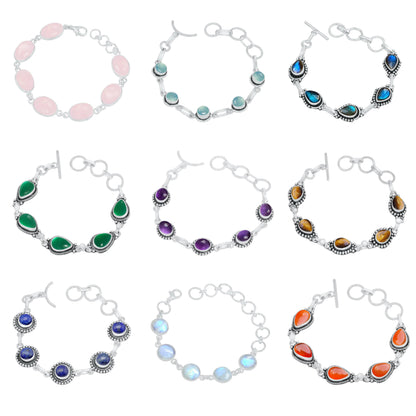 Multi-Gemstone Setting Bracelets – Silver-Plated, Handmade, Natural Crystals | Wholesale