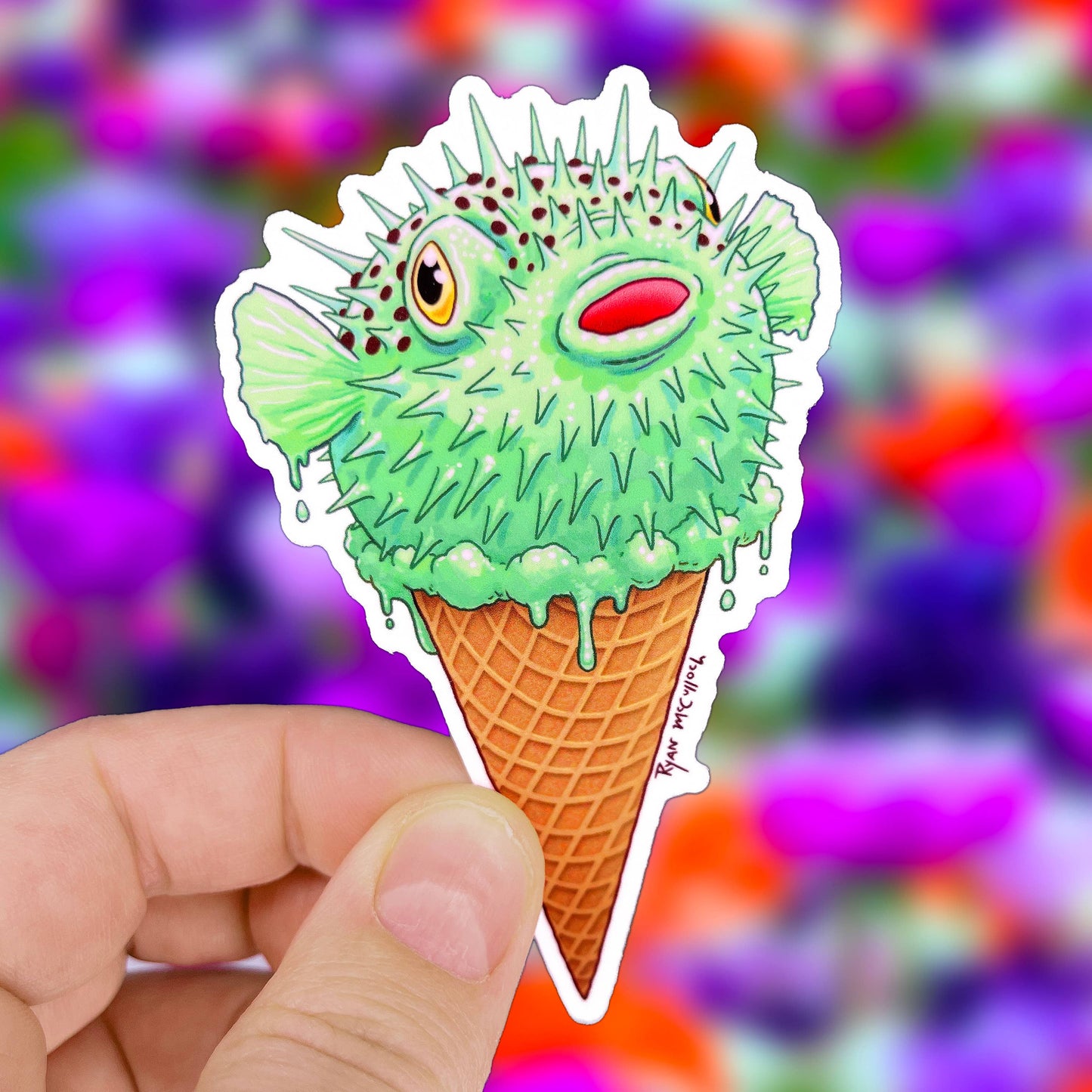 VINYL STICKER: Pufferfish Ice Cream Cone (Mint Chip)