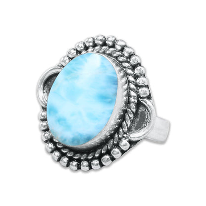 Larimar Rings – Silver-Plated, Handmade, Ocean Blue Dominican Stone (US Sizes 6–10) | Wholesale
