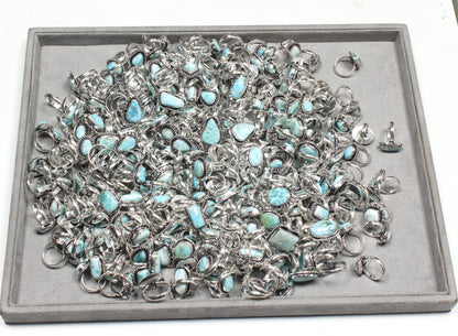 Larimar Rings – Silver-Plated, Handmade, Ocean Blue Dominican Stone (US Sizes 6–10) | Wholesale
