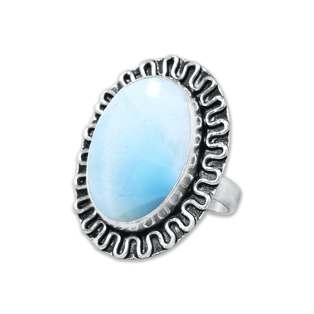 Larimar Rings – Silver-Plated, Handmade, Ocean Blue Dominican Stone (US Sizes 6–10) | Wholesale