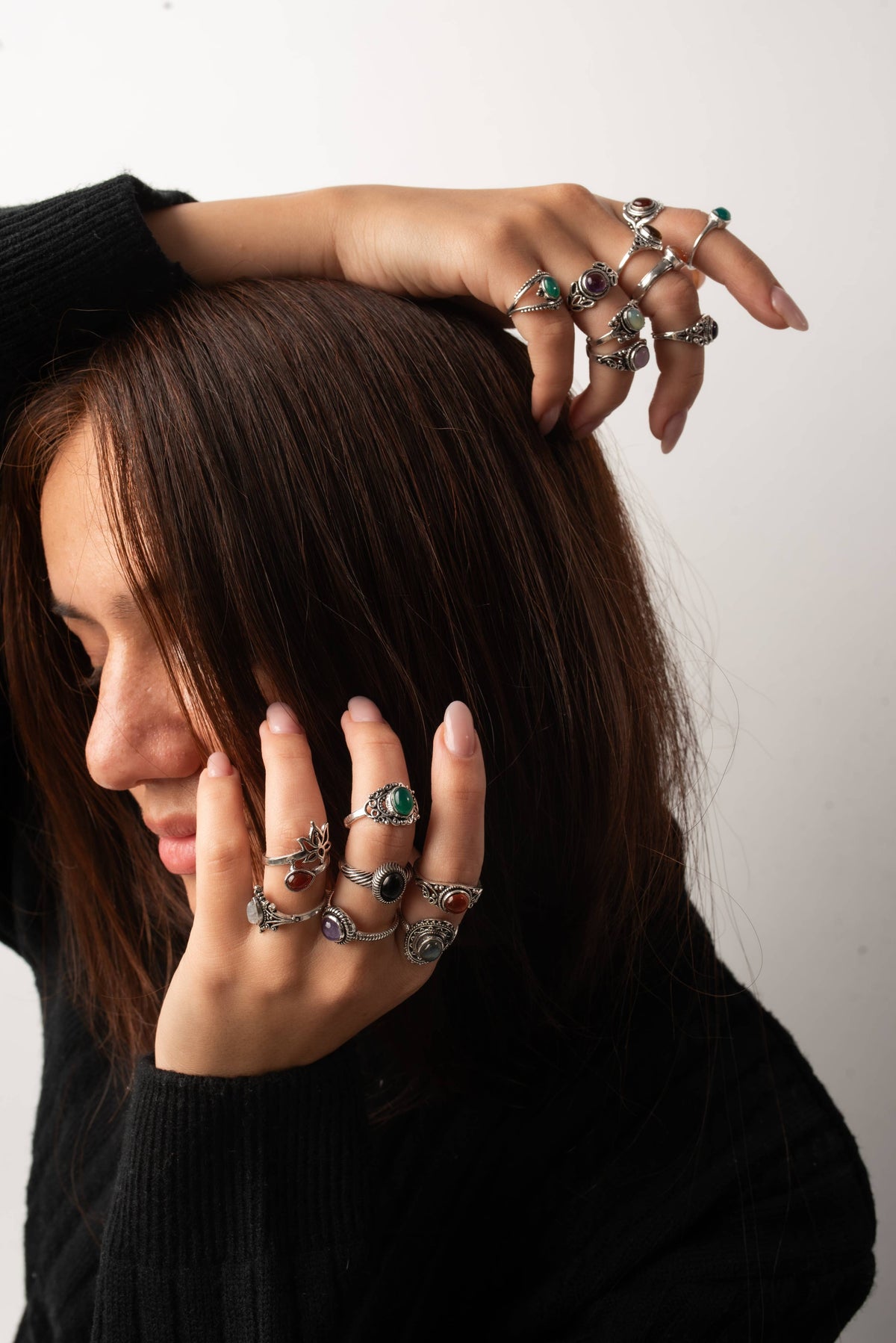 Dainty Stacking Rings – Silver-Plated, Assorted Natural Crystals, Boho Style | Wholesale