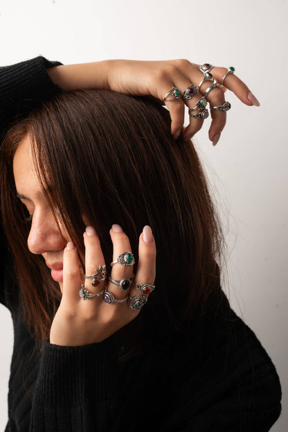 Dainty Stacking Rings – Silver-Plated, Assorted Natural Crystals, Boho Style | Wholesale