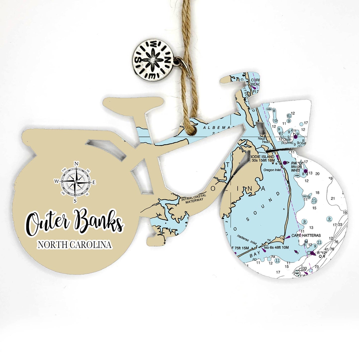 Wood Bicycle Ornament with Map Custom Location!