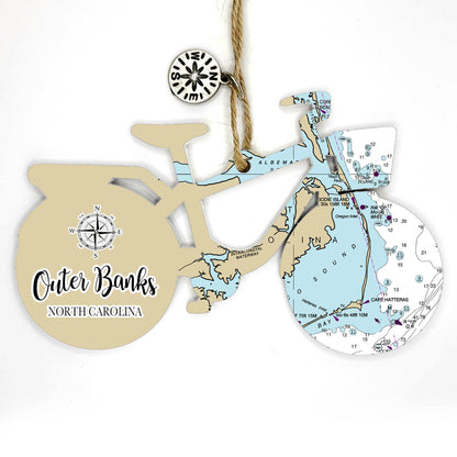 Wood Bicycle Ornament with Map Custom Location!
