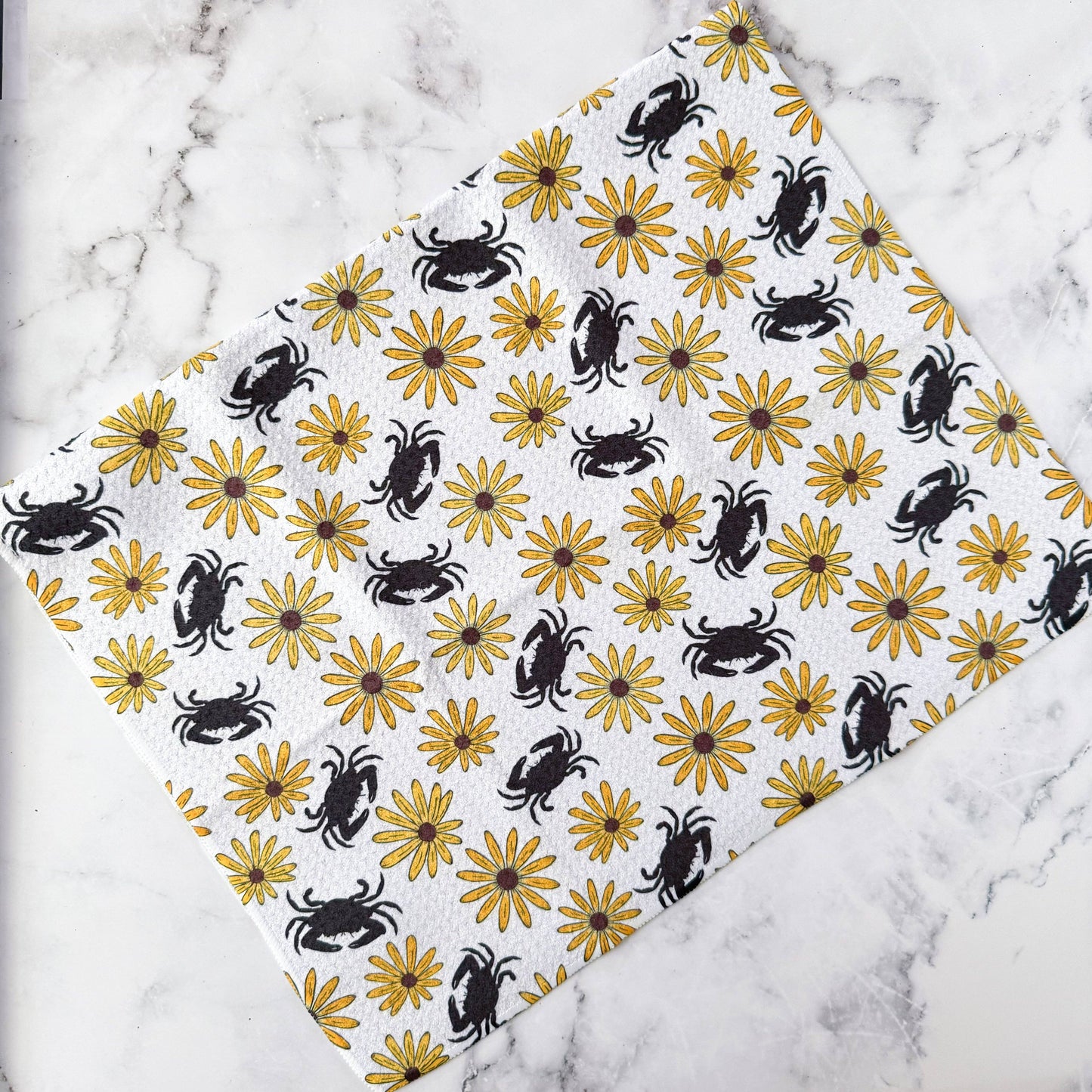 Black Eyed Susan Maryland Crab Double Sided Waffle Kitchen Dish Towel