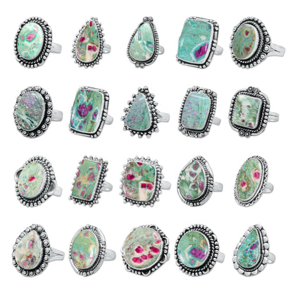 Fuchsite Rings – Handmade, Silver-Plated, Shimmery Green Crystal (Made to Order)