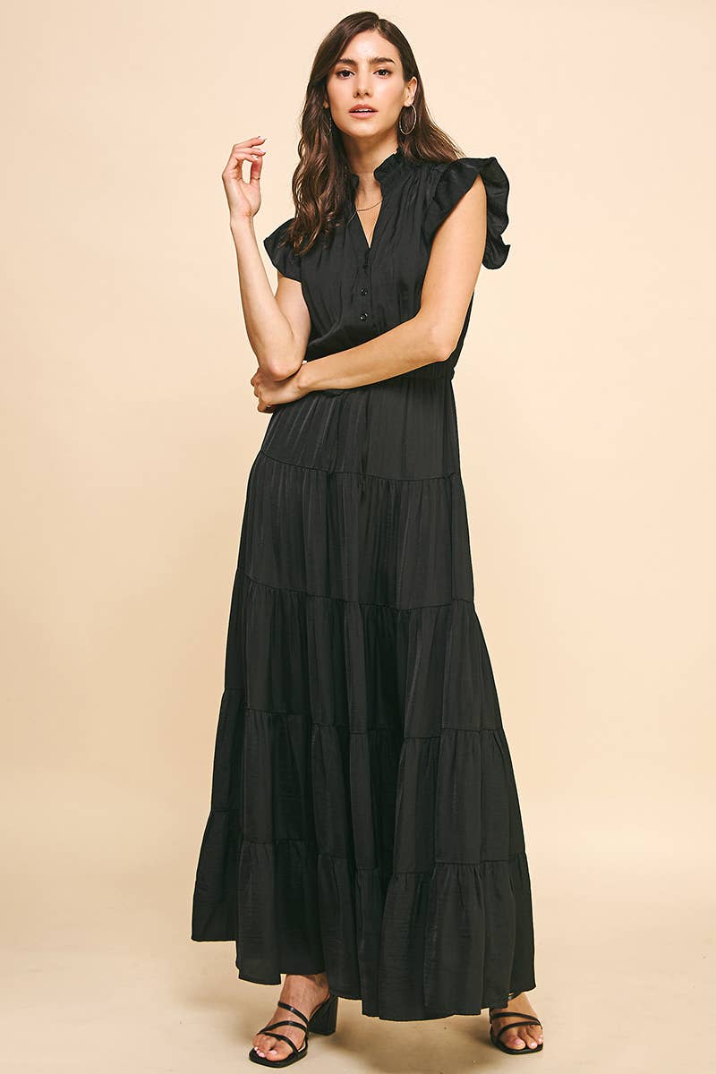 SATIN TIERED MAXI DRESS - 3775DD