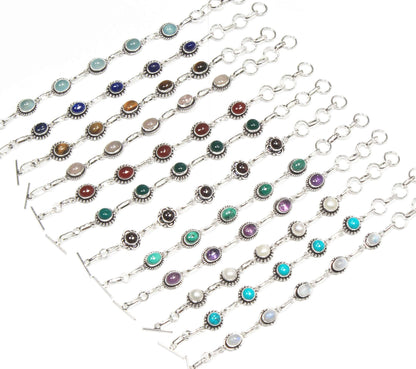 Multi-Gemstone Setting Bracelets – Silver-Plated, Handmade, Natural Crystals | Wholesale