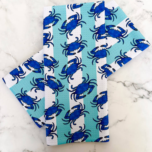 Maryland Blue Crab Striped Kitchen Dish Towel
