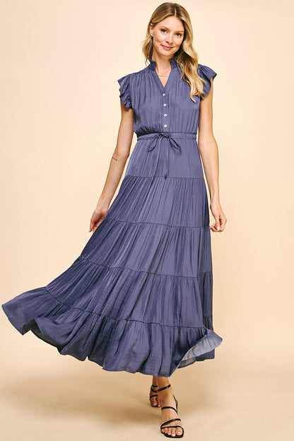 SATIN TIERED MAXI DRESS - 3775DD