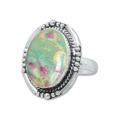 Fuchsite Rings – Handmade, Silver-Plated, Shimmery Green Crystal (Made to Order)