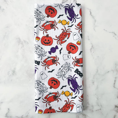Maryland Halloween Crab Patterned Waffle Kitchen Dish Towel
