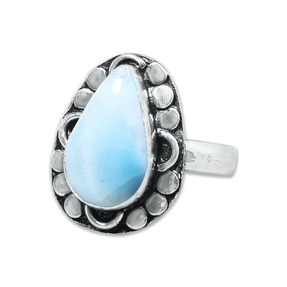 Larimar Rings – Silver-Plated, Handmade, Ocean Blue Dominican Stone (US Sizes 6–10) | Wholesale