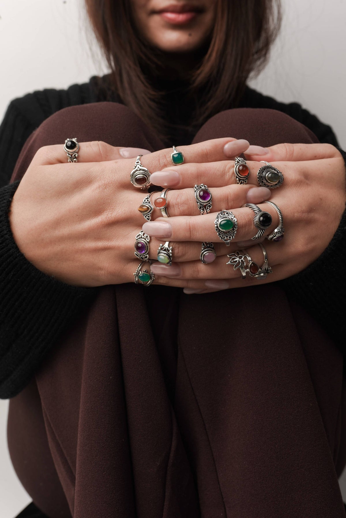 Dainty Stacking Rings – Silver-Plated, Assorted Natural Crystals, Boho Style | Wholesale