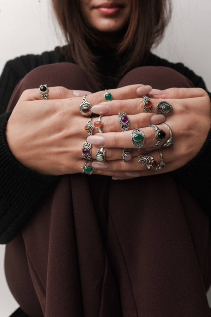 Dainty Stacking Rings – Silver-Plated, Assorted Natural Crystals, Boho Style | Wholesale