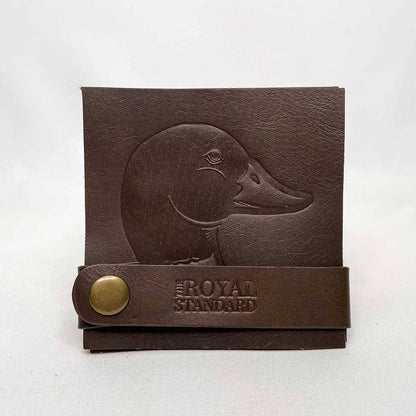 Duck Leather Embossed Coasters   Dark Brown   4x4   Set of 4